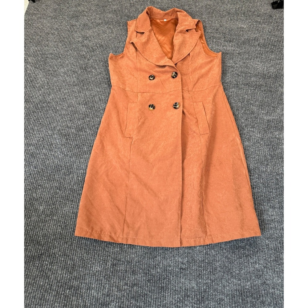Unbranded Faux Suede Sleeveless Trench Dress Medium Rust Double Breasted